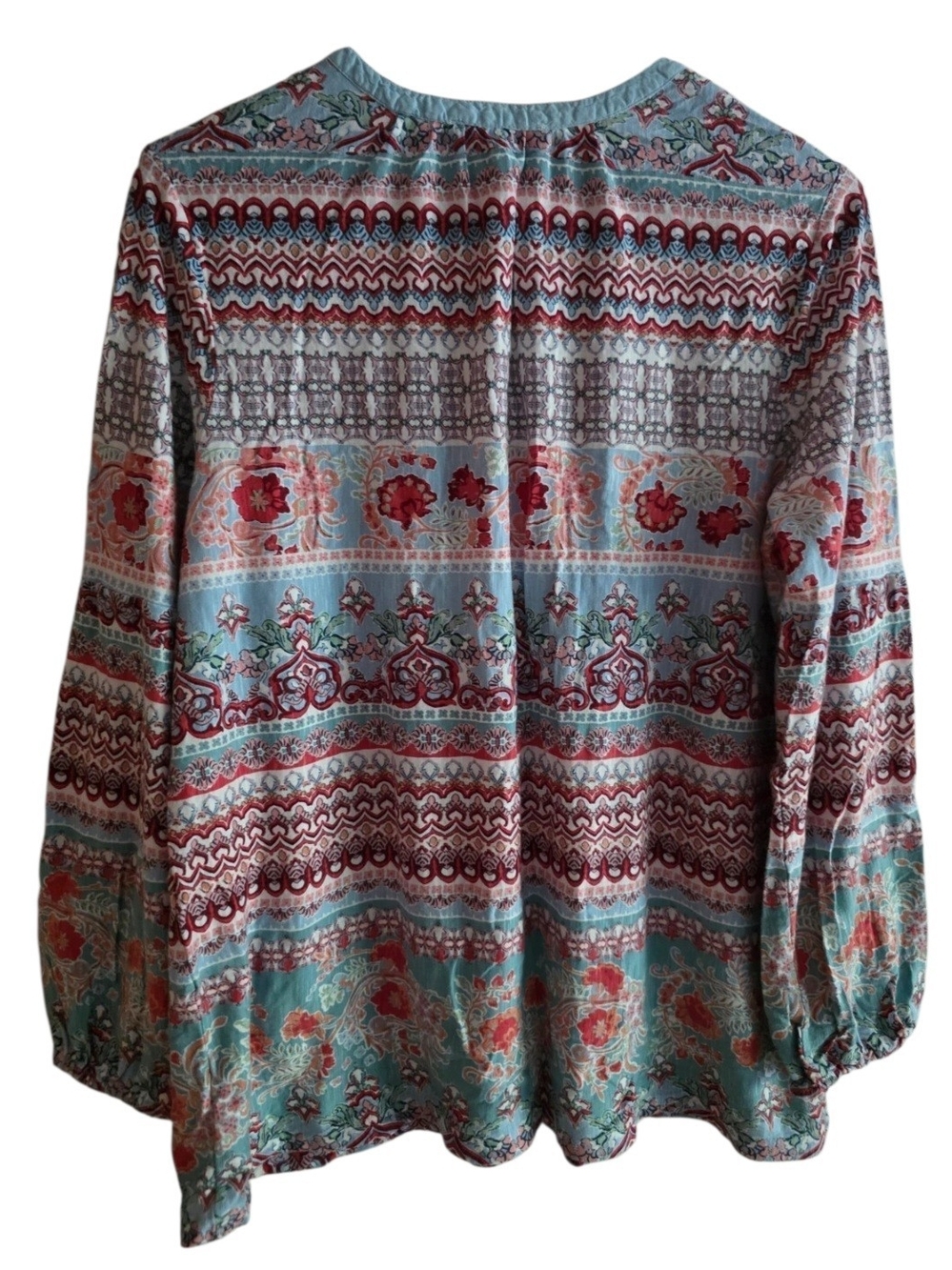 Vintage America Light Blue Floral & Geo Print Peasant Tunic - Picture 4 of 8